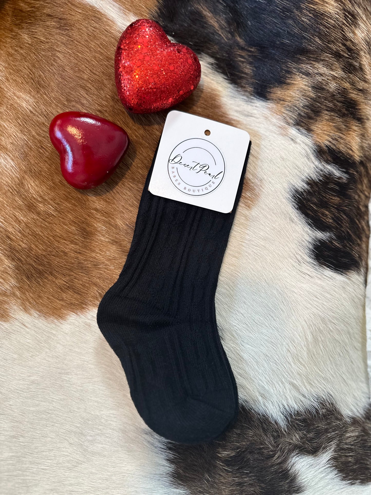 Black Knee High Cable Knit Socks