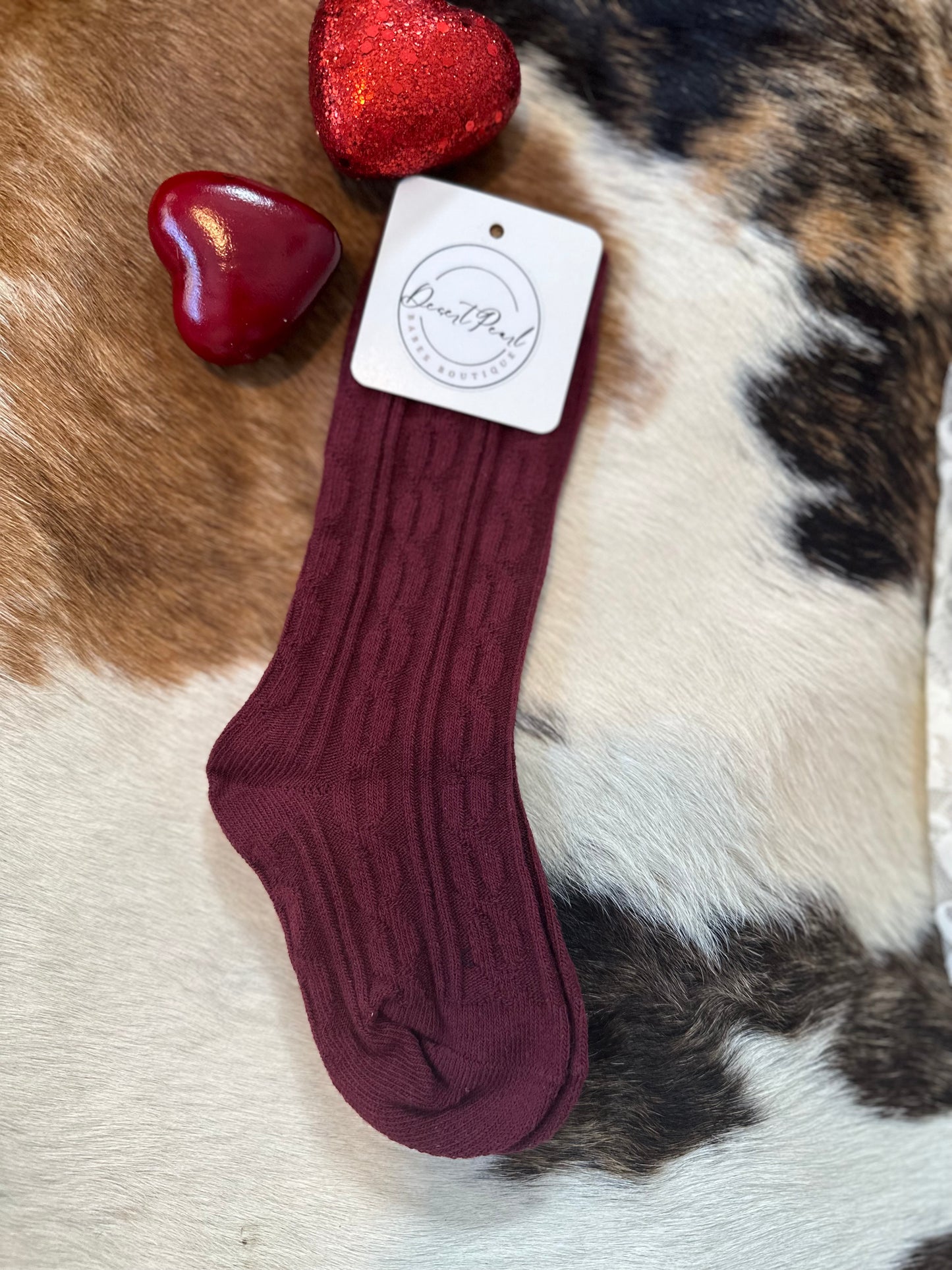 Wine Knee High Cable Knit Socks